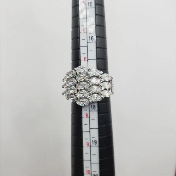 4 Carat Horizontal Marquise Diamond Simulants Rhodium - 925 Sterling Silver Ring